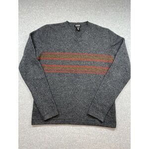 111 State Sweater Mens Medium Heather Gray V-Neck‎ Lambswool Silk Chest Stripe